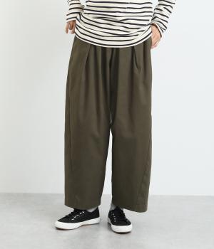 ストレッチツイルワイドタックパンツ(オリーブ-F)