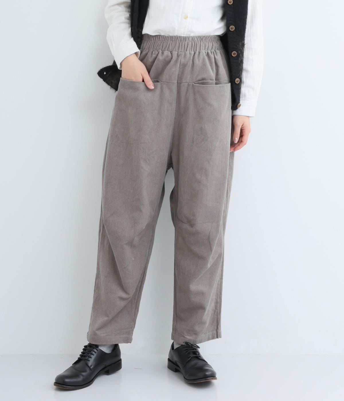 コットンコール天切替ポケットコクーンパンツ(グレージュ-F)