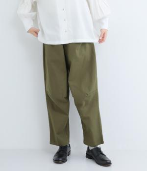 ストレッチツイル切替ポケットコクーンパンツ(カーキ-F)