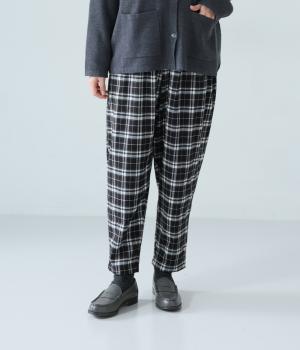 タータンチェック風ライトコクーンパンツ(ブラック-F)