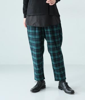 タータンチェック風ライトコクーンパンツ(グリーン-F)