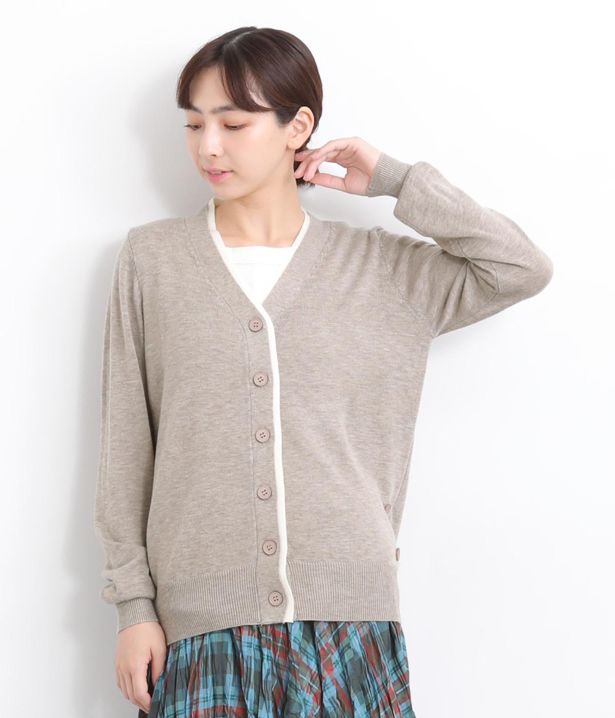 ニットバイカラーVカーディガン(モカ-ONESIZE)