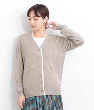 ニットバイカラーVカーディガン(モカ-ONESIZE)