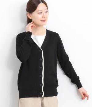 ニットバイカラーVカーディガン(ブラック-ONESIZE)