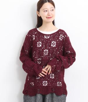 ニットレースプルオーバー(ボルドー-ONESIZE)