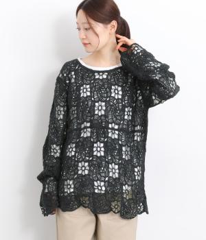 ニットレースプルオーバー(ブラック-ONESIZE)