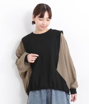 布帛切替ドルマンプルオーバー(ブラック×ベージュ-ONESIZE)