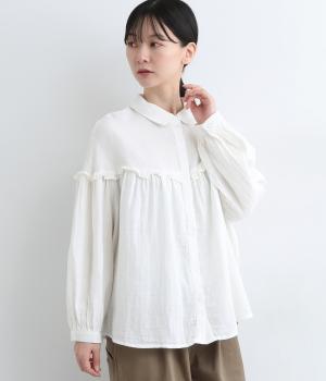 ダブルガーゼフリル切替シャツ(オフホワイト-ONESIZE)