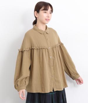 ダブルガーゼフリル切替シャツ(モカ-ONESIZE)