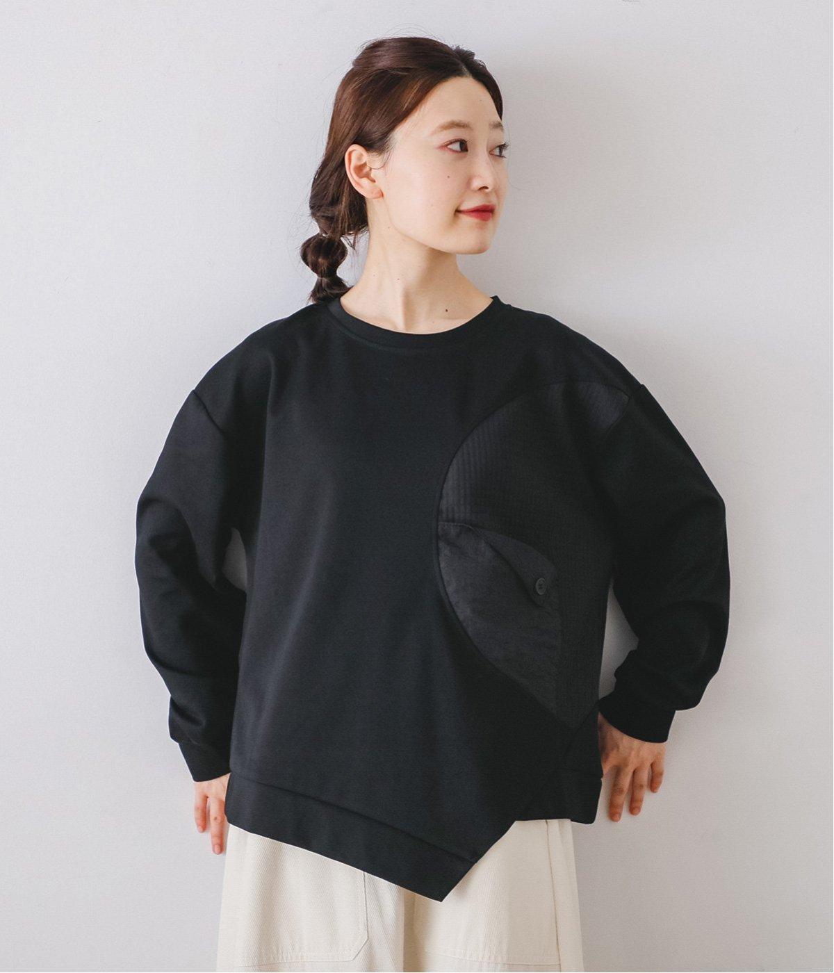 布帛切替プルオーバー(ブラック-F)