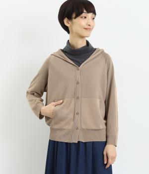 フード付きカーディガン(ベージュ-F)