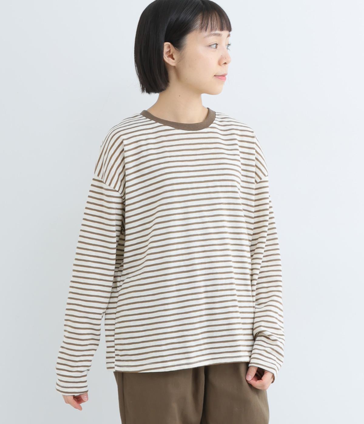 細ボーダープルオーバー(ブラウン-F)