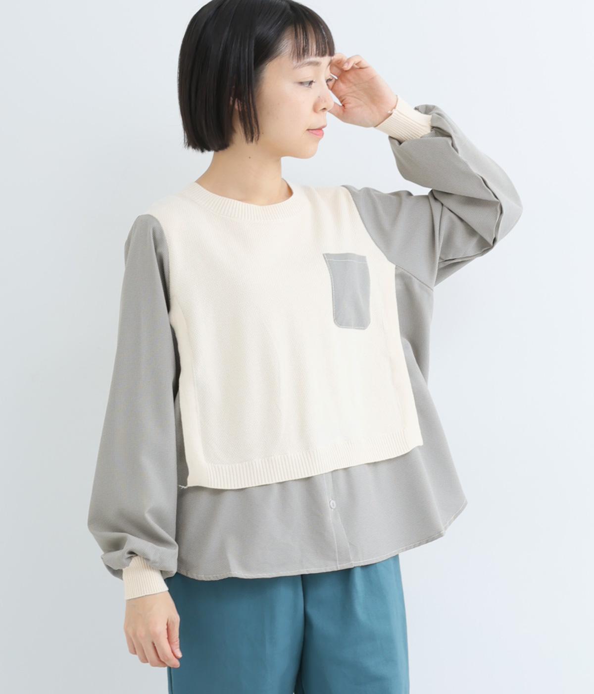 鹿の子布帛切替プルオーバー(オフホワイト-F)