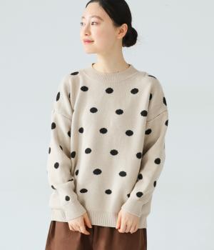 ミドルゲージニットドットプルオーバー(ベージュ-F)
