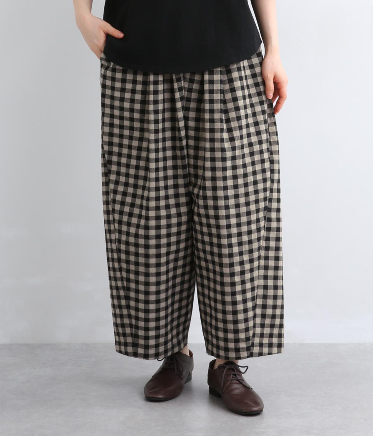 ラージギンガムワイドタックパンツ(ナチュラル-F)
