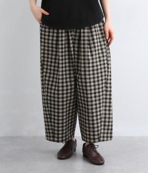 ラージギンガムワイドタックパンツ(ナチュラル-F)