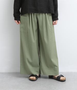 ピンストライプ　フィッシャーマンパンツ(グリーン-F)