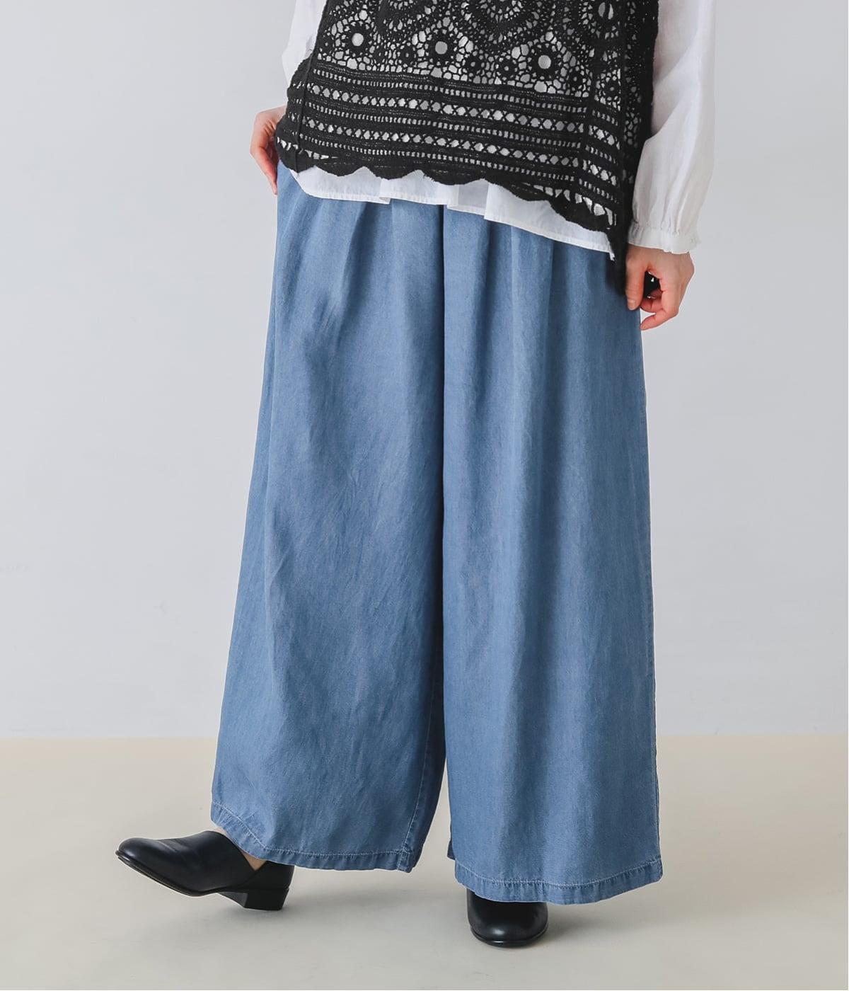 ウエストタックデニムパンツ(ブルー-F)