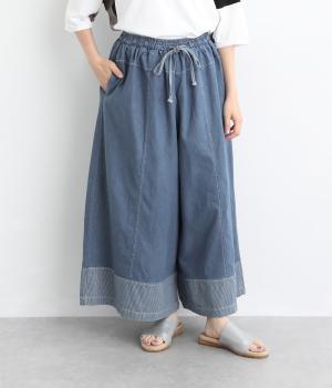 シャンブレーワイドパンツ(ブルー-F)