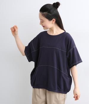 配色ステッチドルマンプルオーバー(ネイビー-F)