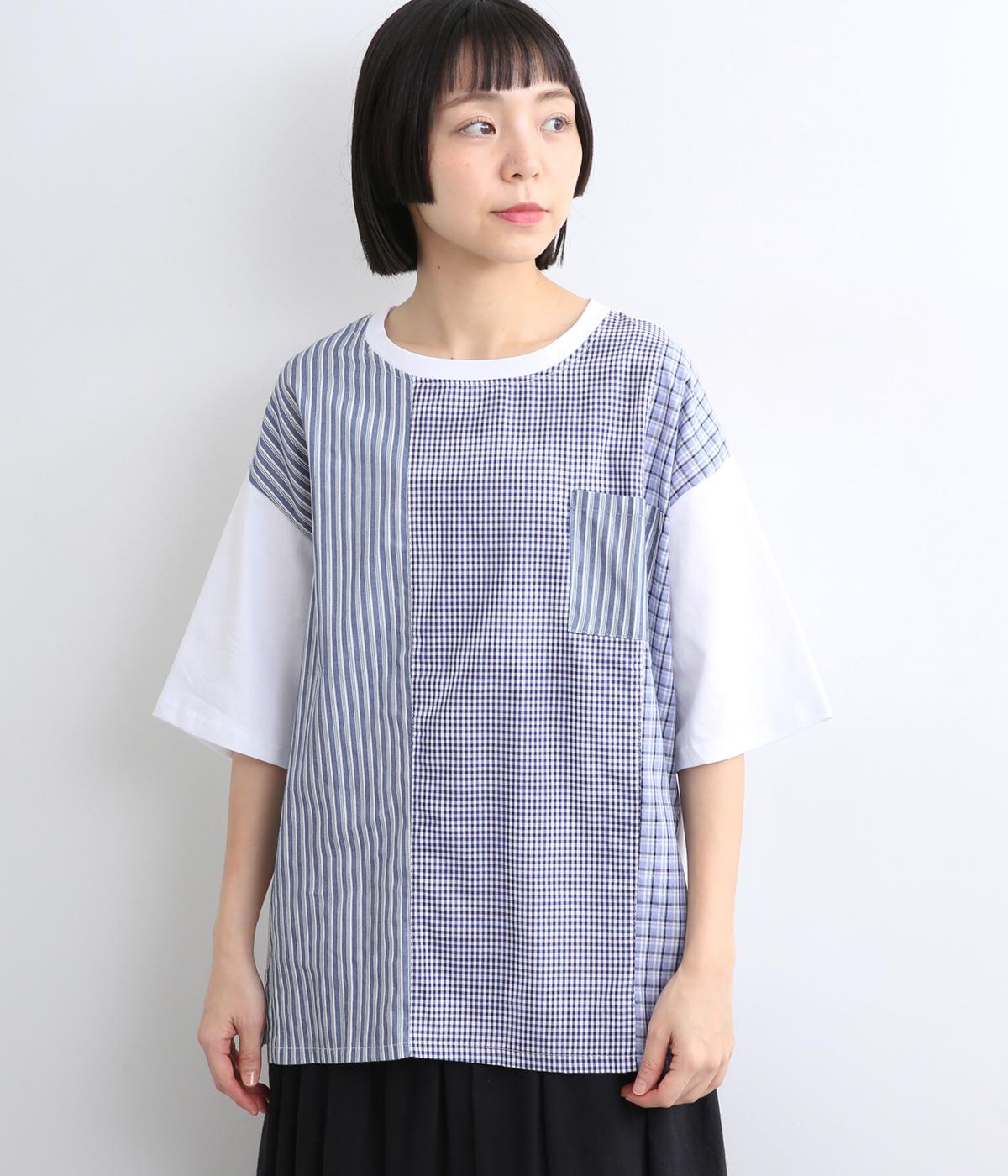 チェック布帛パッチワークプルオーバー(オフホワイト-F)