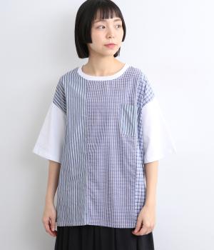 チェック布帛パッチワークプルオーバー(オフホワイト-F)