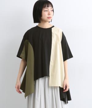 無地切替ロングプルオーバー