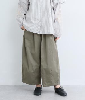 ストレッチツイルワイドコクーンパンツ(カーキ-F)