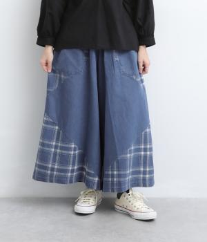 デニム切替ワイドパンツ