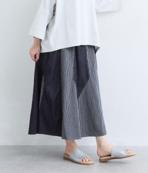 コットンヒッコリー切替スカート(ネイビー-F)