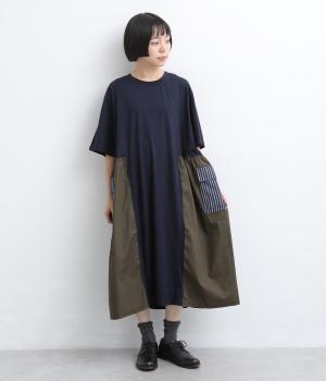 脇ギャザー切替ワンピース（ネイビー・F）