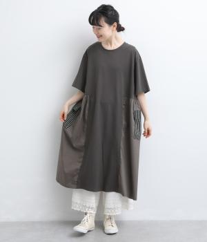 脇ギャザー切替ワンピース（チャコール・F）
