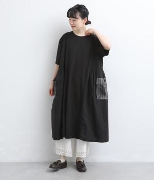 脇ギャザー切替ワンピース（ブラック・F）