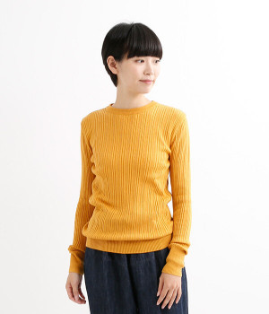 オーガニックコットンランダムリブクルーネックプルオーバー(マスタード-ONESIZE)