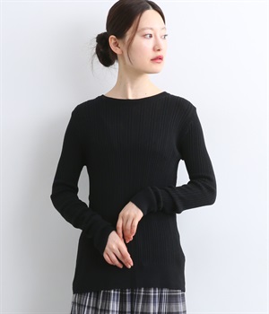 オーガニックコットンランダムリブクルーネックプルオーバー(ブラック-ONESIZE)