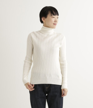 オーガニックコットンランダムリブタートルネックプルオーバー(アイボリー-ONESIZE)