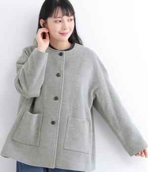 アンゴラ混スエードノーカラージャケット(グレー-ONESIZE)