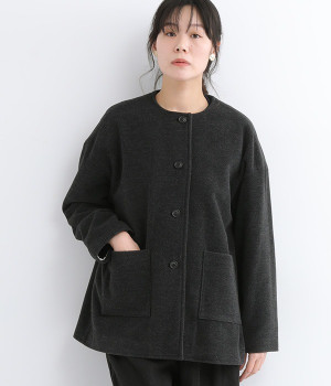 アンゴラ混スエードノーカラージャケット(チャコール-ONESIZE)