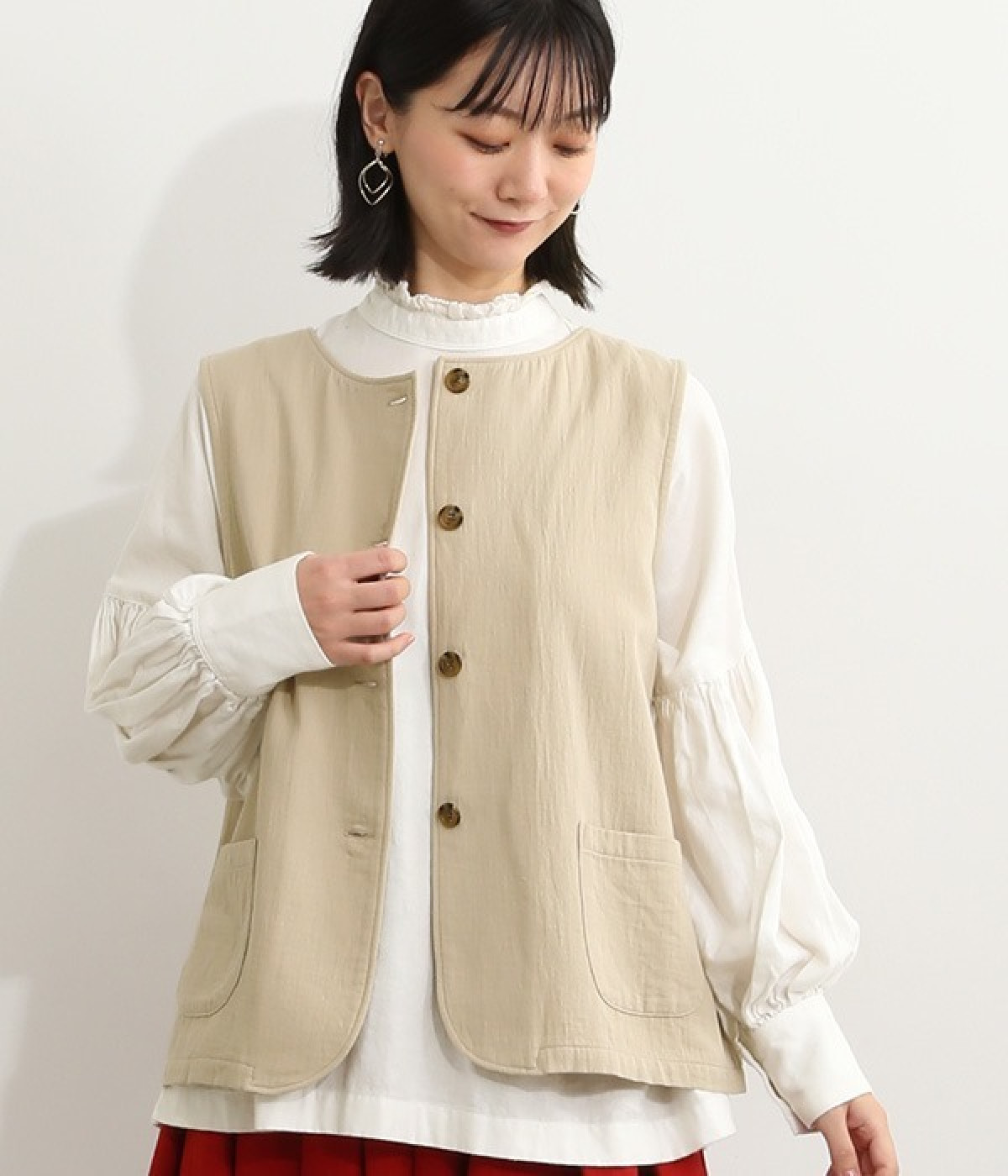 コットンツイルベスト(ベージュ-ONESIZE)