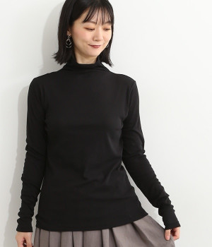 ガス強撚ガーゼフライスハイネック長袖プルオーバー(ブラック-ONESIZE)