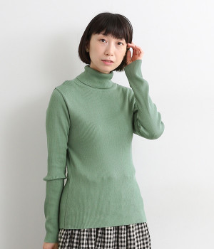 コットンレーヨンシルクタートルネックプルオーバー(グリーン-ONESIZE)