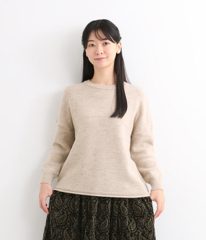 アルパカウール丸首プルオーバー(ベージュ-ONESIZE)