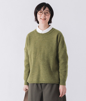 アルパカウール丸首プルオーバー(カーキ-ONESIZE)