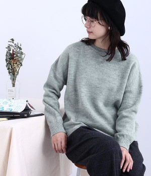 アルパカウール丸首プルオーバー(ライトグレー-ONESIZE)