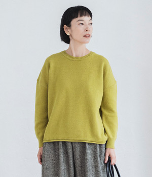 アルパカウール丸首プルオーバー(イエロー-ONESIZE)