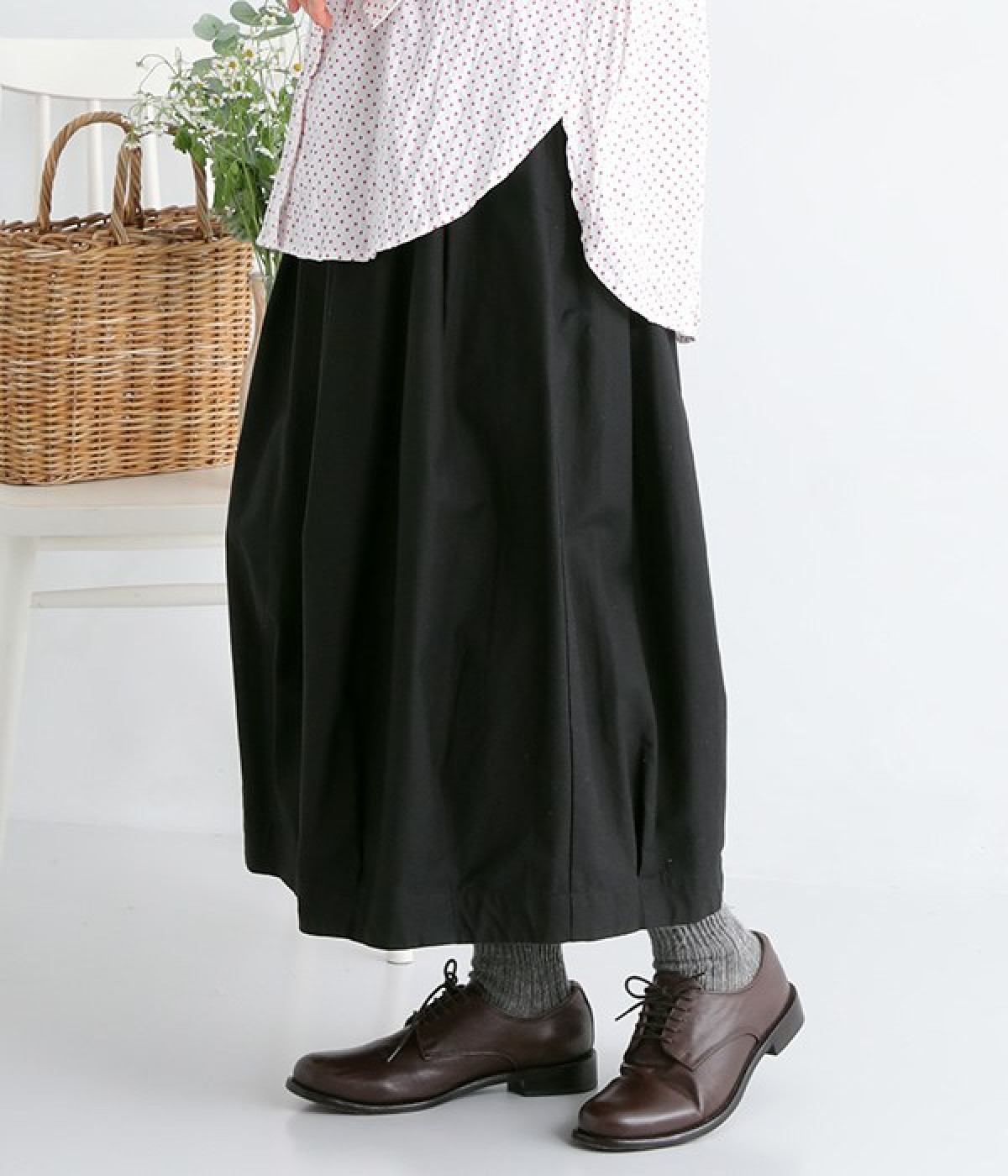 リネンコットン　バルーンスカート(ブラック-ONESIZE)