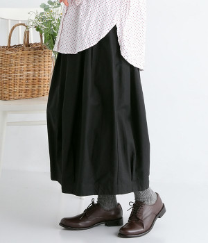 リネンコットン　バルーンスカート(ブラック-ONESIZE)