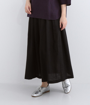 リトアニアリネン タックロングスカート(ブラック-ONESIZE)