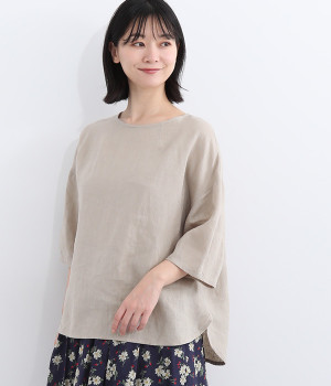 リトアニアリネン クルーネックブラウス(グレー-ONESIZE)