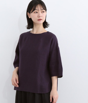 リトアニアリネン クルーネックブラウス(パープル-ONESIZE)